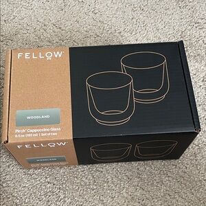 New Fellow Woodland Pirch Cappuccino Glasses - Set of 2 - Black & Brown Box